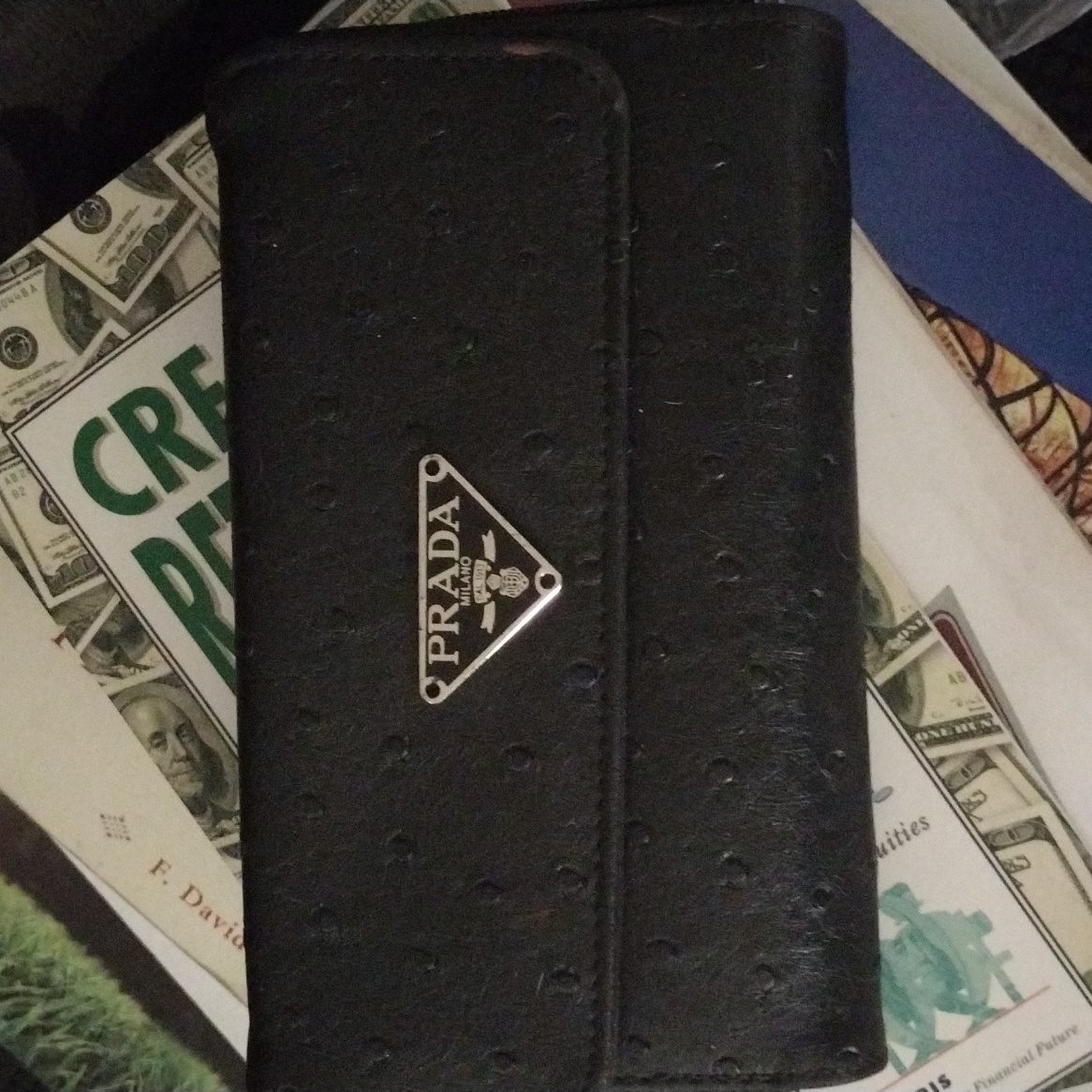 Prada Nylon Leather Tri-Fold Wallet
